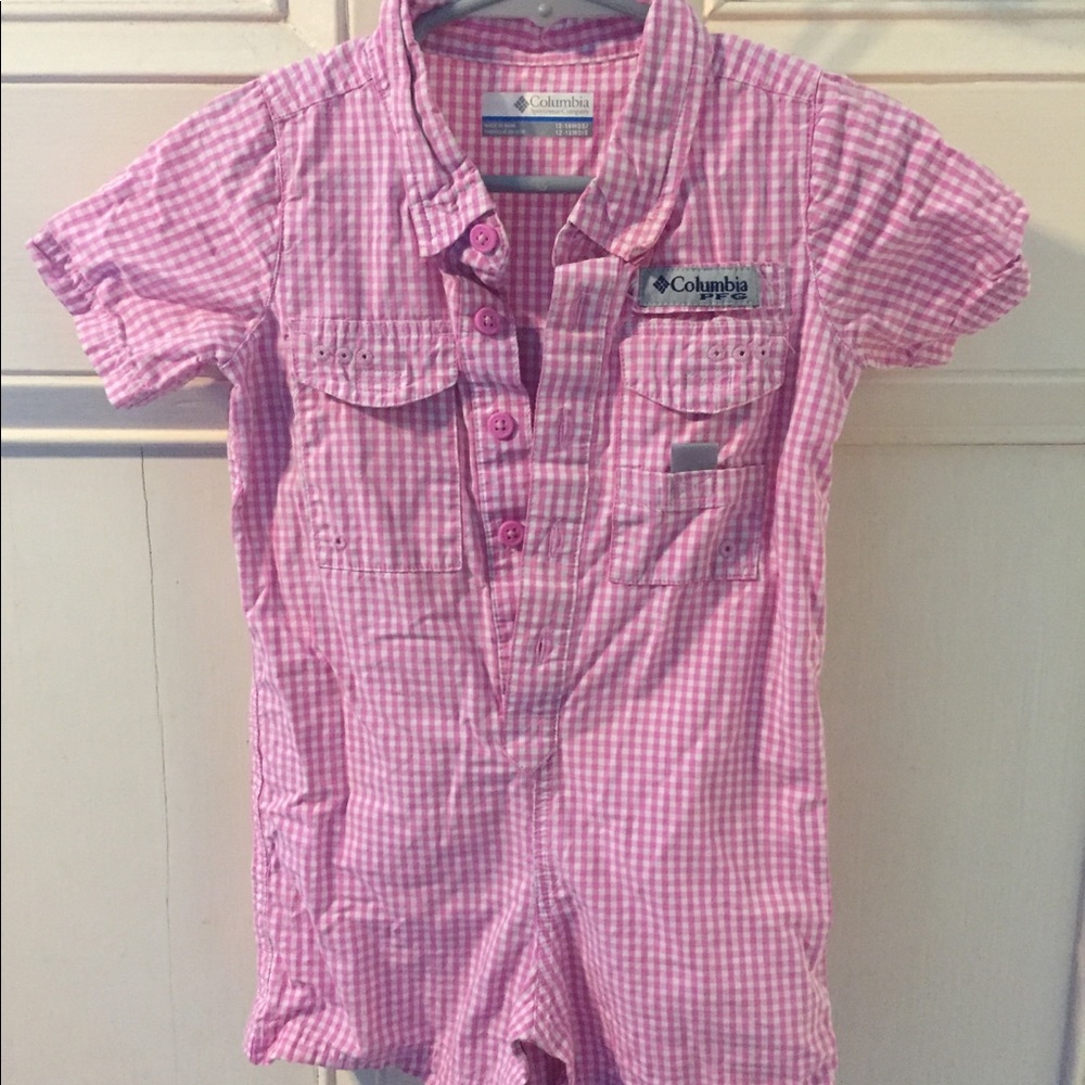 Pink gingham Columbia shortall size 12-18 month